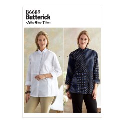 6689 BUTTERICK KATHERINE TILTON LOOSE BUTTON COLLAR SHIRT PATTERN 14-22 UNCUT